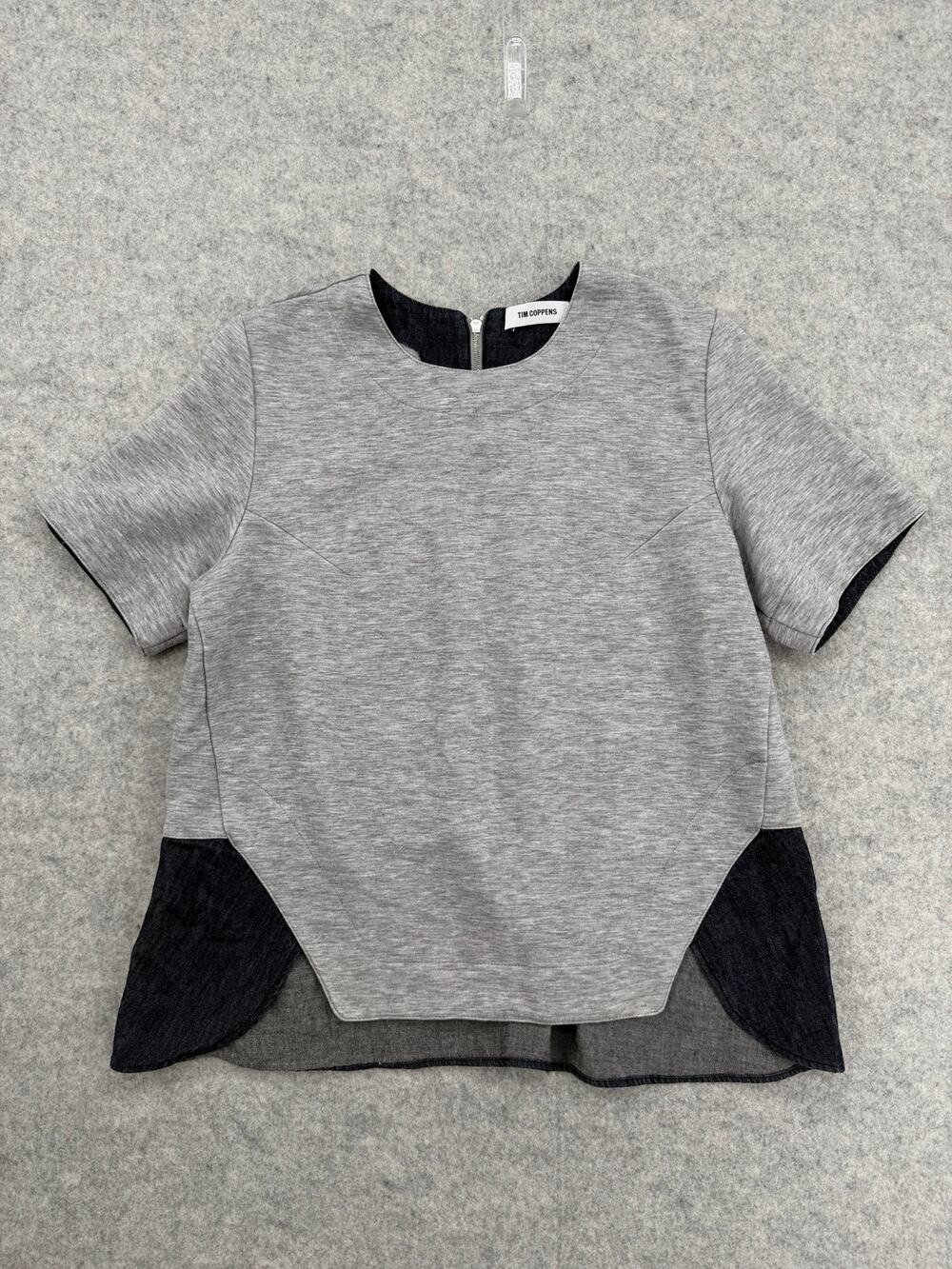 Tim Coppens Grey Heathered Colorblock Short Sleeve Blouse Size Small